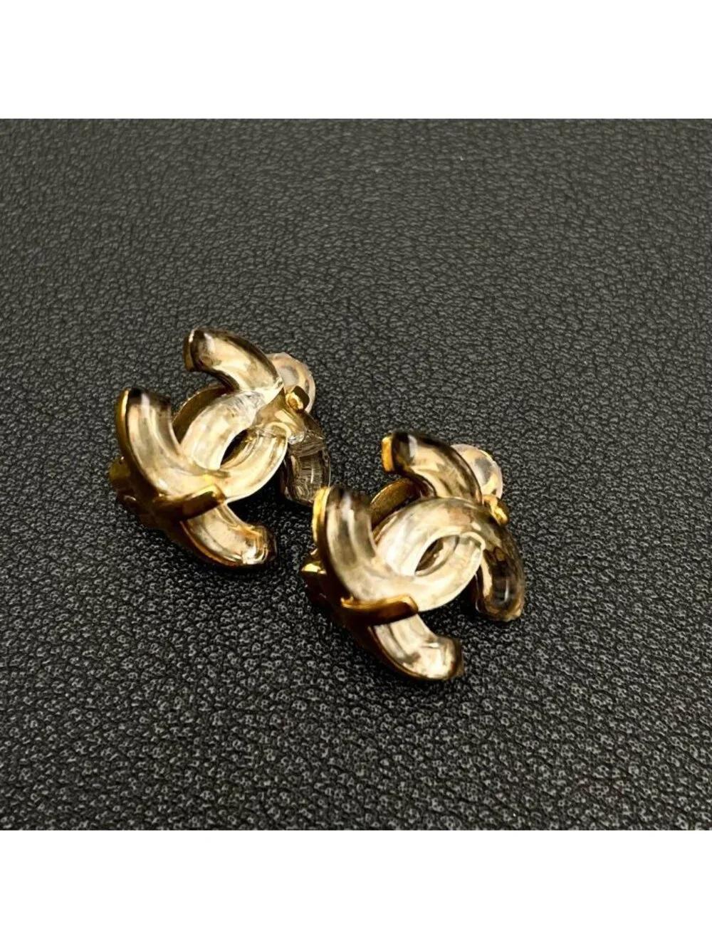 Chanel CC Logo Earrings Clear Gold Icon Coco
